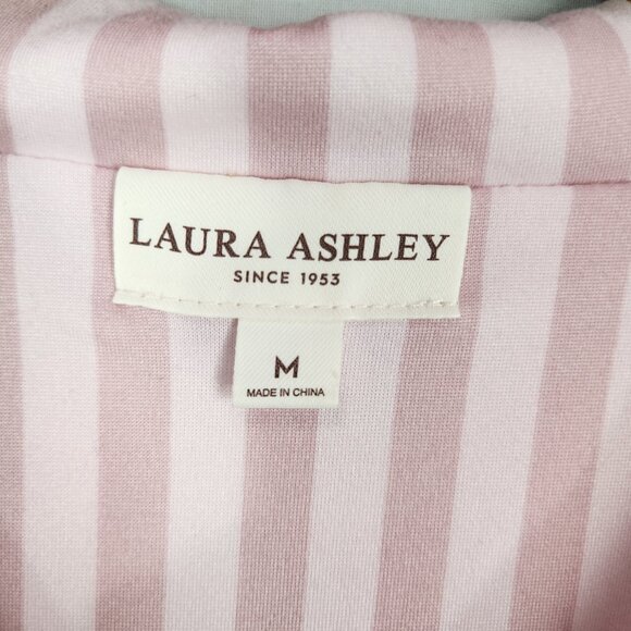 Laura Ashley Pink Stripe Knit Pajamas SZ M Button Front Contrasting Trim - Picture 8 of 14